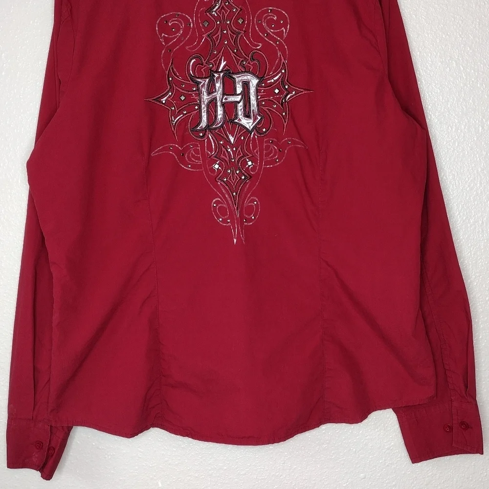 Harley-Davidson Red Embroidery Long Sleeve Button Down Shirt Sz XL